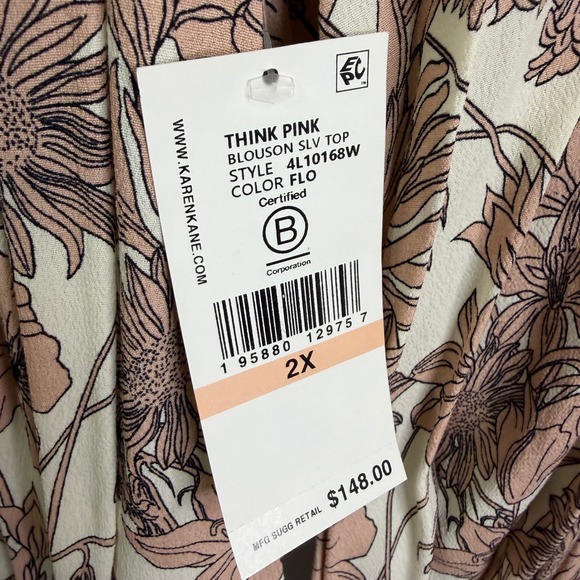 Karen Kane Womens Flowy Floral Peasant Blouse Top 2X NWT $148 Romantic Boho - Picture 7 of 12